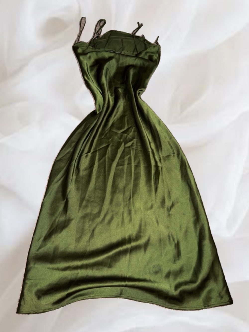 Zara Olive Green Satin Slip Dress - Picture 4 of 5